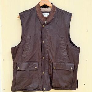 Orvis Brown Vest Sherpa Lined Waxed Cotton Utility Multi Pocket Size XXL Men’s